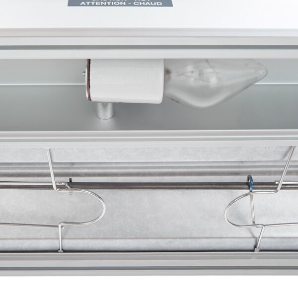 A Hatco countertop buffet warmer with a light bulb inside a metal box.