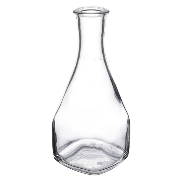An Arcoroc square glass carafe with a neck.