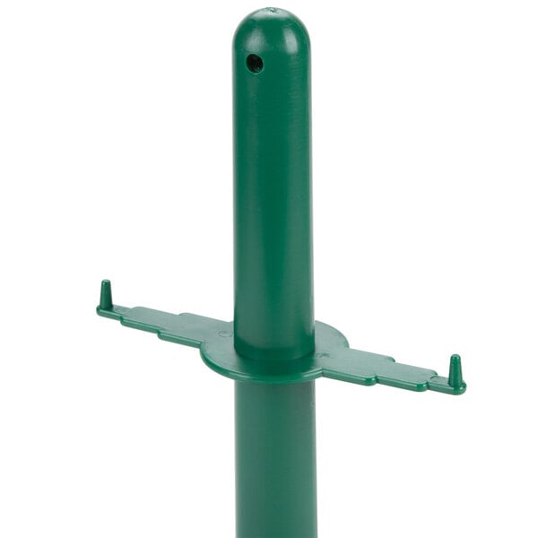 A green pole with a hole in the middle and a green lid on top.