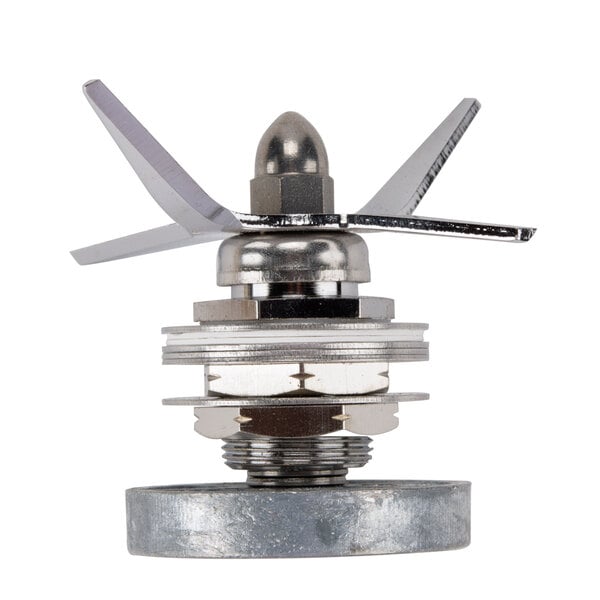 A close-up of a Waring metal blending assembly.