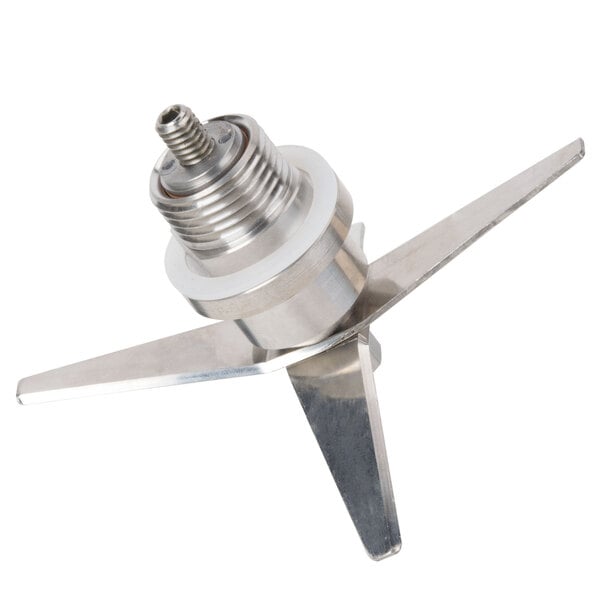 A silver metal Hamilton Beach cutter assembly with a screw.