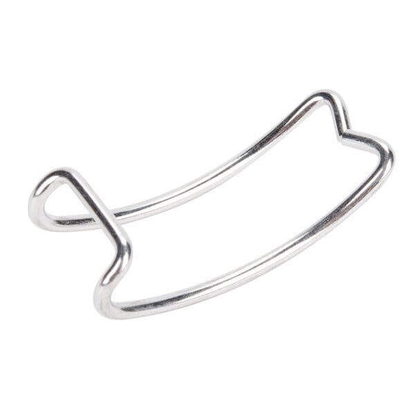 A metal latch wire with a curved edge.