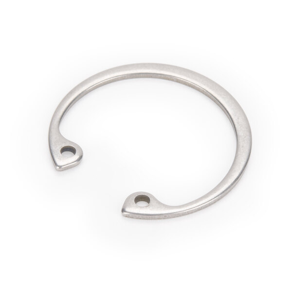 A silver Waring retaining ring with two holes.