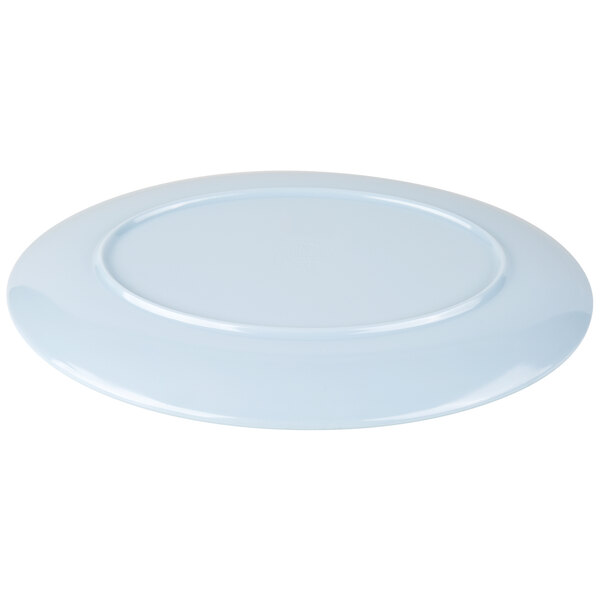 A light blue Thunder Group Blue Jade oval melamine platter with a white edge.
