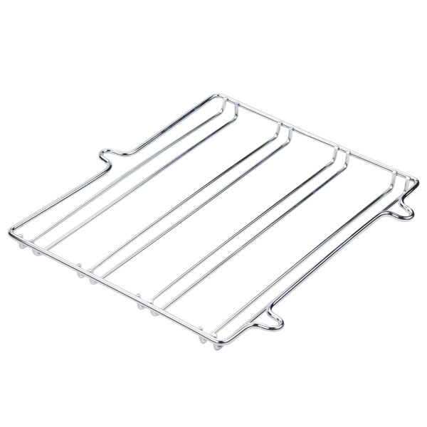 A metal rack with four rows of wire.