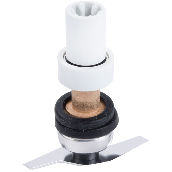 A Robot Coupe replacement blade assembly with a white knob.