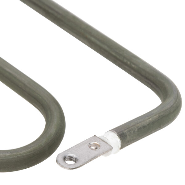 A close-up of a green Avantco top heating element with a curved metal strip.