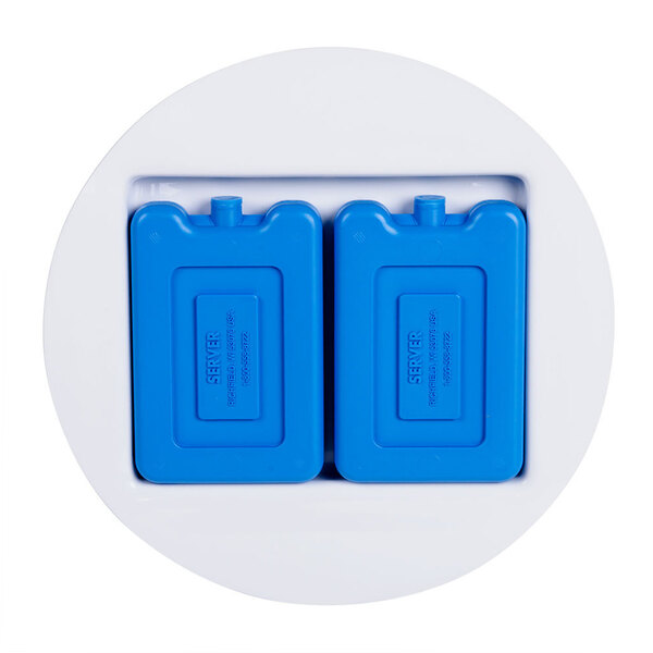 Cal-Mil CC3328 blue ice packs in a white circle.