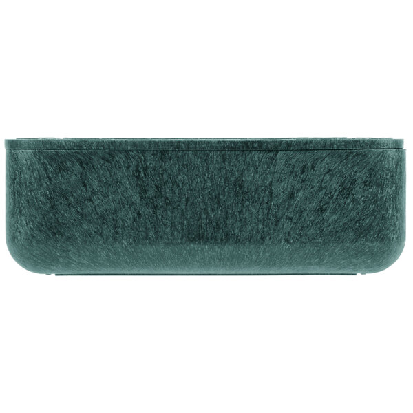 A rectangular black container with a lid and a black surface.