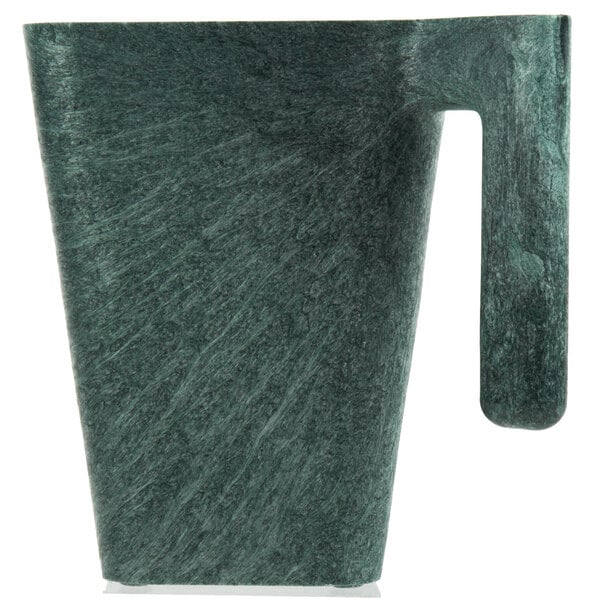 A green plastic pitcher with a handle.