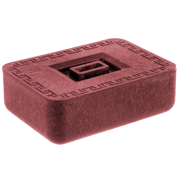 A red HS Inc. multi-purpose container with a square lid.