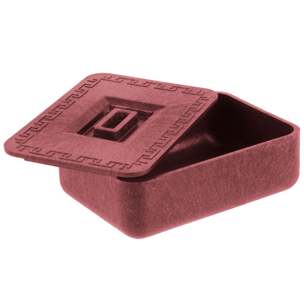 A red HS Inc. multi-purpose container with a lid.