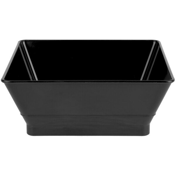 A black square bean serving basket with a handle.