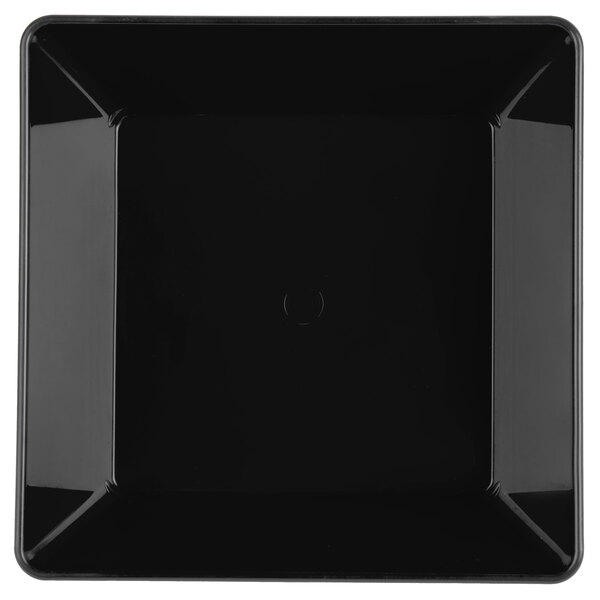 A black square plastic serving basket with a black rim.
