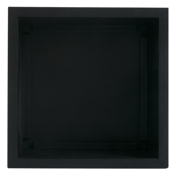 A black square object with a white border.