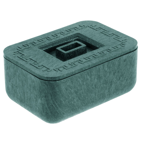 A rectangular green HS Inc. jalapeno container with a lid.