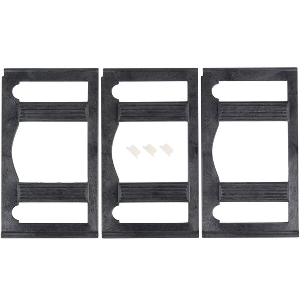 A black rectangular Tower of Pizza stand with white stripes.