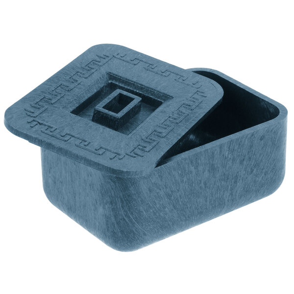 A blue square HS Inc. multi-purpose container with a lid.