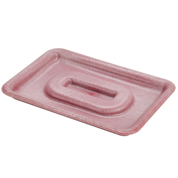A pink rectangular plastic tray with a hole and a handle.