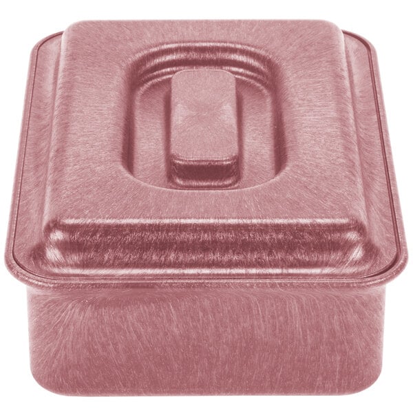 A pink metal HS Inc. Raspberry Tamale server with a lid.