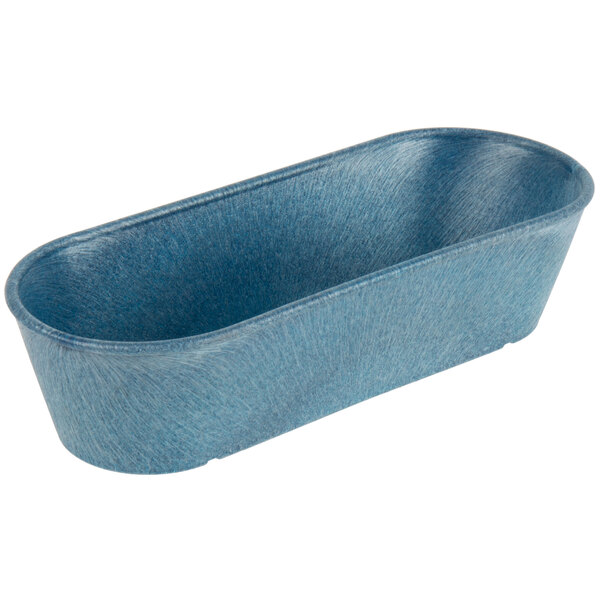 A blue rectangular plastic basket with a handle.
