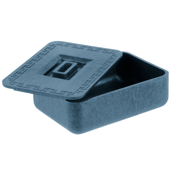 A blue plastic HS Inc. multi-purpose container with a lid.