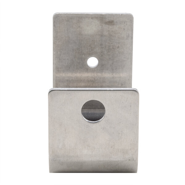 A stainless steel Nemco table stop with a hole in it.