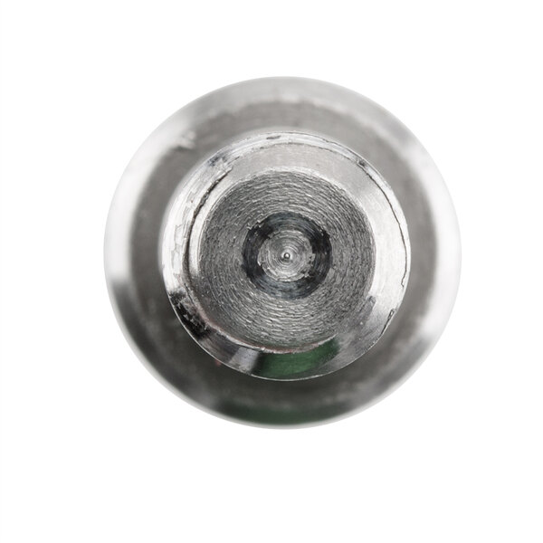 A close-up of a round metal screw guide rod.