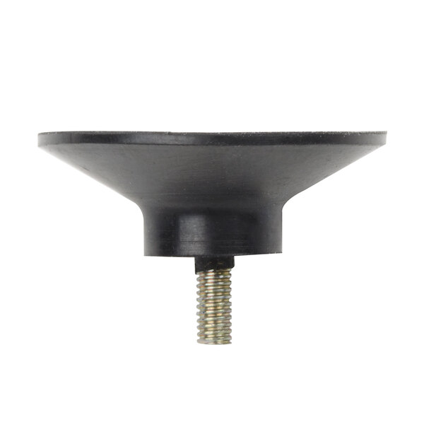 A close-up of a black plastic screw with a screw head.