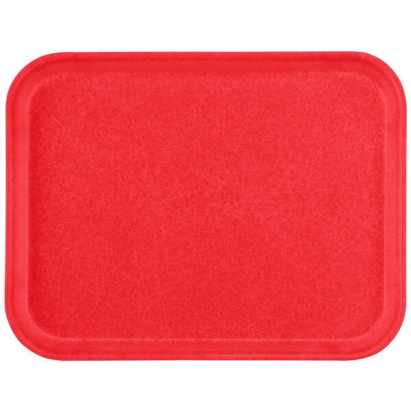 A red Carlisle rectangular fiberglass tray.