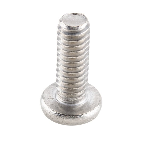 A close-up of a Nemco stainless steel screw with a white background.