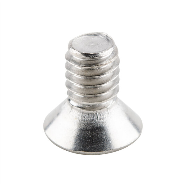 A close-up of a Nemco stainless steel screw.
