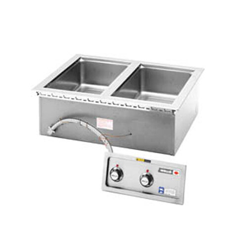 A stainless steel Wells Two Pan Drop-In Hot Food Well with a control panel.