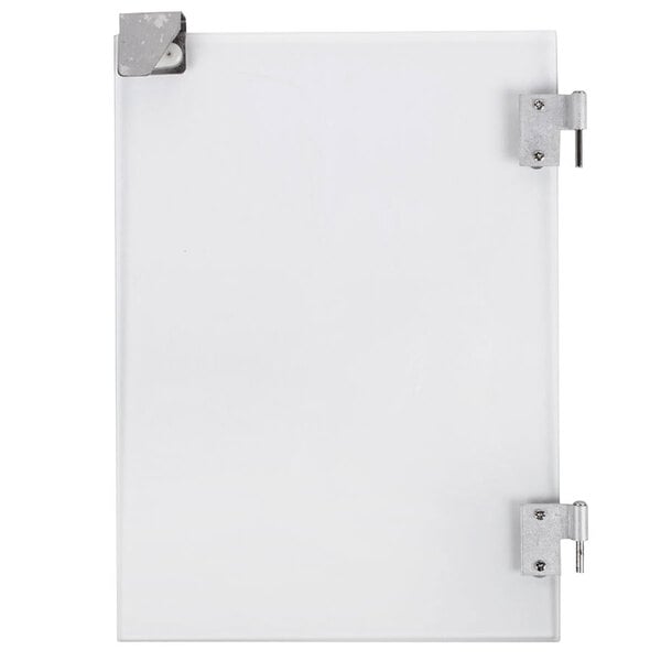 Replacement white metal doors for Carnival King PM850 popcorn poppers with silver hinges.