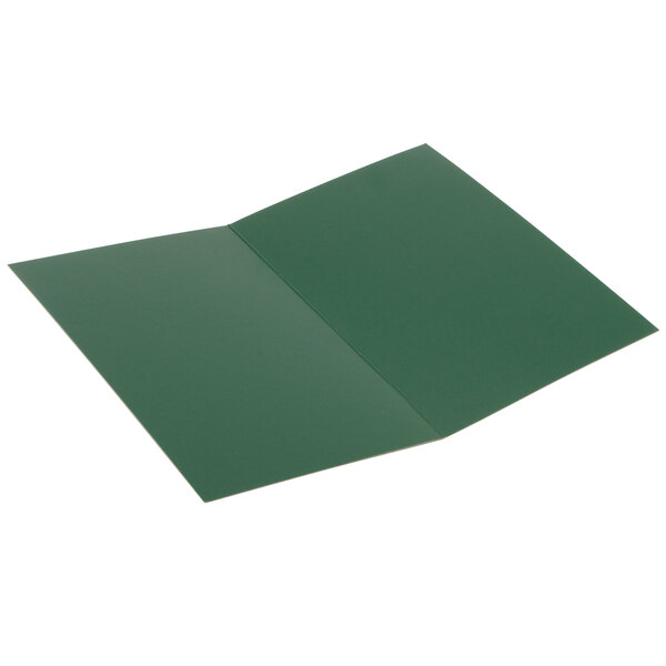 A green folder with a folded paper on top.