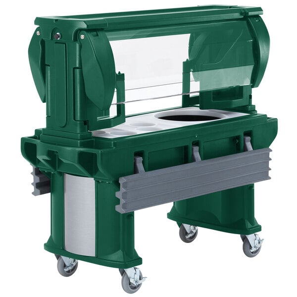 A green and silver Cambro Versa food cart.