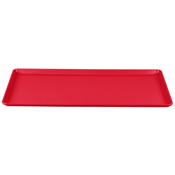 A red rectangular Cambro dietary tray.