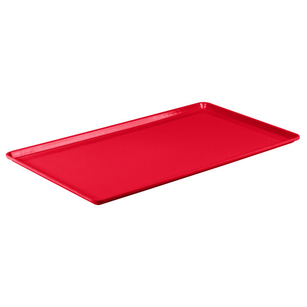 A red rectangular Cambro tray.