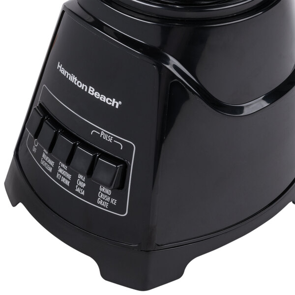 A black Hamilton Beach Power Elite blender with a lid on it.