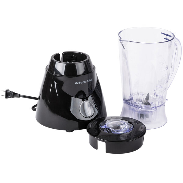 A clear Proctor Silex blender with a black blade.
