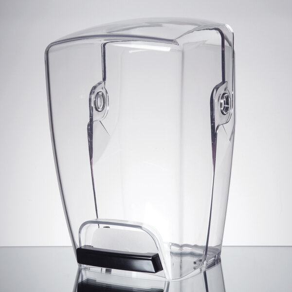 A clear plastic container with a black lid and handle for a Waring Xtreme high-power blender.