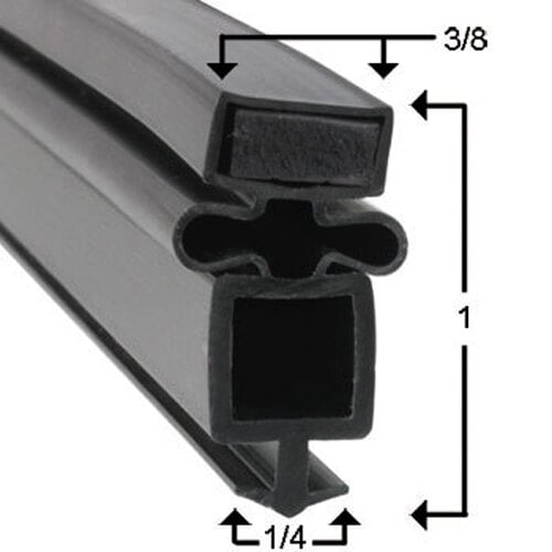 A close-up of a black rubber True 810800 equivalent magnetic door gasket.