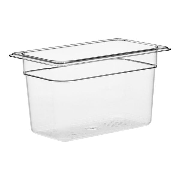 A Cambro clear plastic food pan.