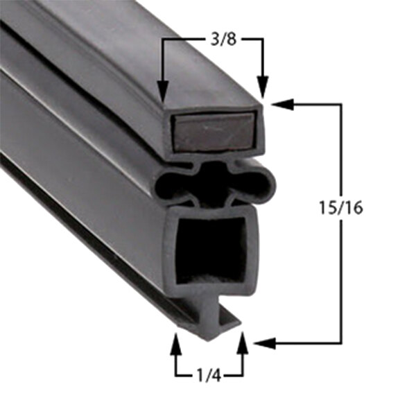 A close-up of a black rubber True 810771 equivalent magnetic door gasket.