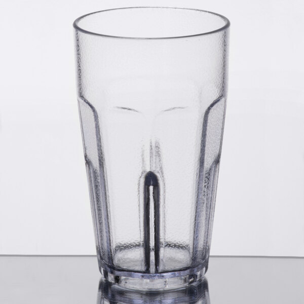 A close-up of a clear GET Bahama plastic tumbler.