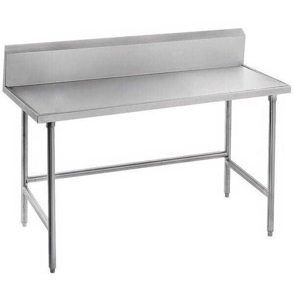 An Advance Tabco stainless steel work table with a 10-inch backsplash.