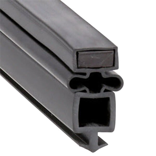 A close-up of a black rubber seal with a magnetic strip.