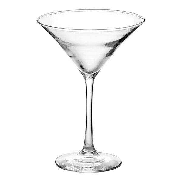 A clear, stemmed martini glass with an 8 oz. capacity.