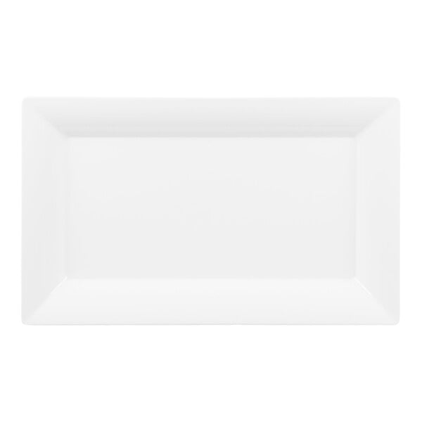 A rectangular white platter with slightly raised edges, viewed from above.