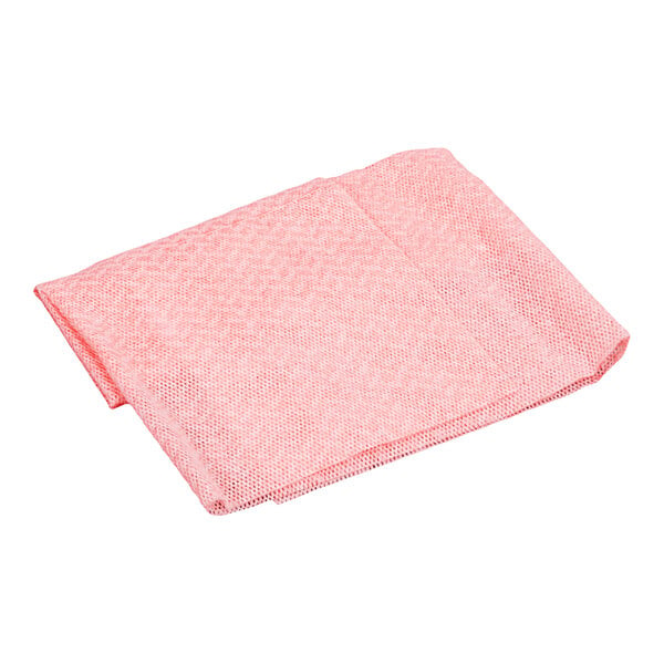 A folded pink mesh-like towel is shown against a white background.